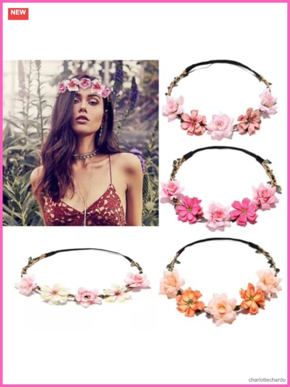 Flower Crown Headbands Set Fabric Plastic Elastic Hair Accessories
